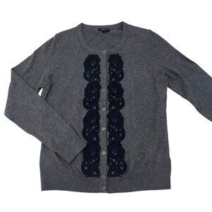 Talbots Petites Gray Cardigan With Black Lace Accents Sp Cotton/Polyester Womens